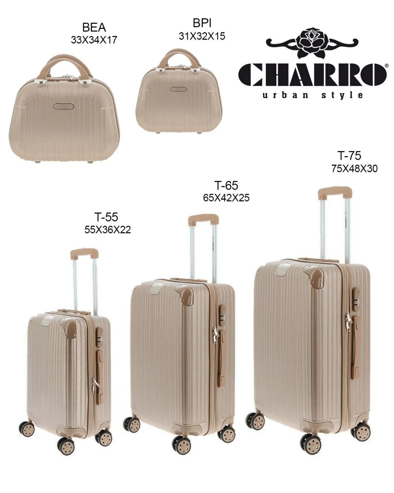 CHARRO- Trolley in ABS a righe verticali con 4 ruote doppie e angoli effetto lucido