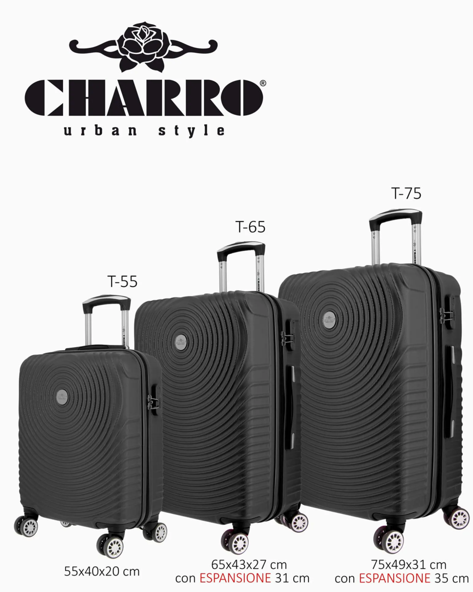 CHARRO - TROLLEY NERO 4 RUOTE IN ABS