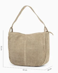 CHESTER POLO ACADEMY - Borsa a spalla cappuccino scamosciata in VERA PELLE