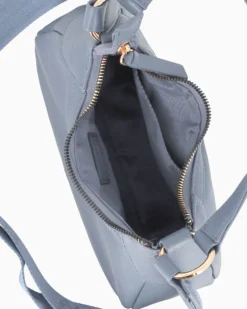 CHESTER POLO ACADEMY - Minibag celeste in VERA PELLE con tracolla nastro loggata