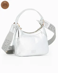 CHESTER POLO ACADEMY - Minibag argento in VERA PELLE con tracolla nastro loggata