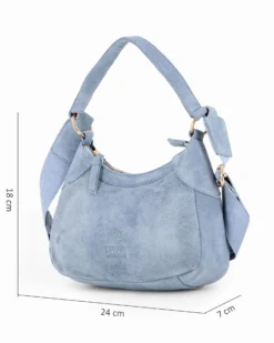 CHESTER POLO ACADEMY - Minibag celeste scamosciata in VERA PELLE con tracolla nastro loggata