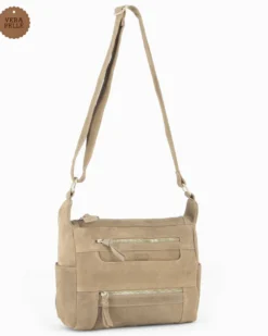 CHESTER POLO ACADEMY - Tracolla cappuccino scamosciata in VERA PELLE con tre tasche frontali