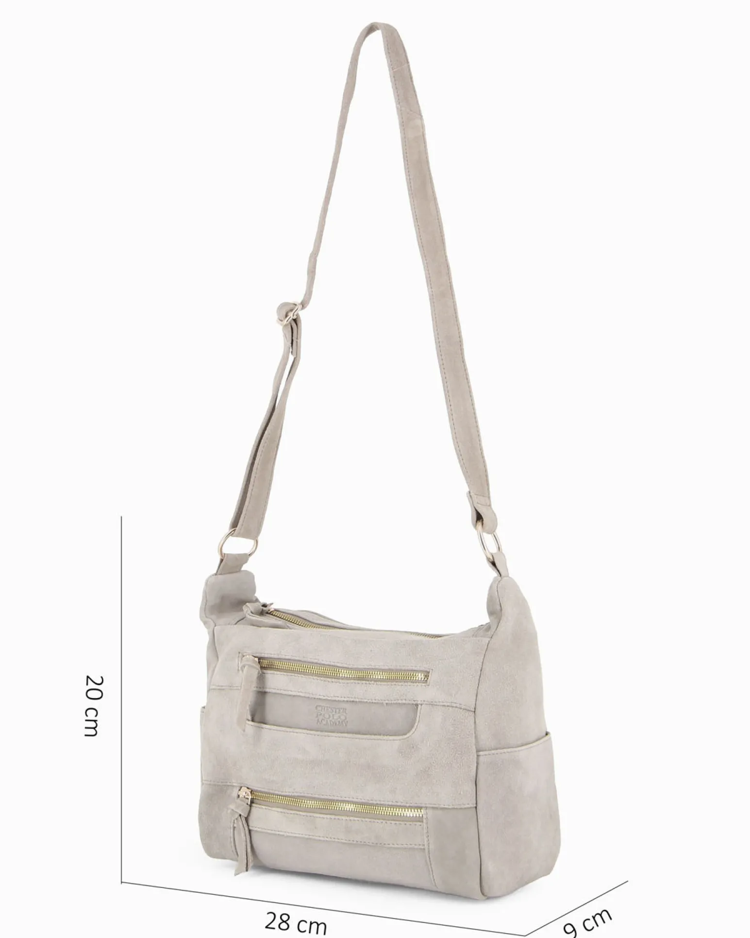 CHESTER POLO ACADEMY - Tracolla latte scamosciata in VERA PELLE con tre tasche frontali