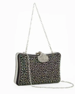 Clutch nera con strass e chiusura gioiello di strass - DIVAS