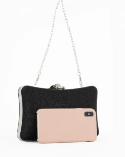 Clutch nera con strass e chiusura gioiello di strass - DIVAS