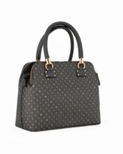 CORTINA POLO STYLE - Bauletto due manici nero/taupe loggato con tre scomparti principali, tracolla removibile