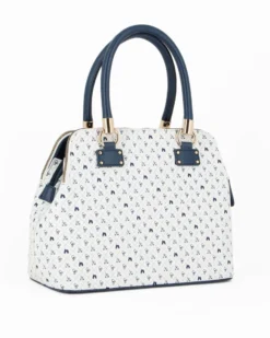 CORTINA POLO STYLE - Bauletto due manici bianco/blu loggato con tre scomparti principali, tracolla removibile