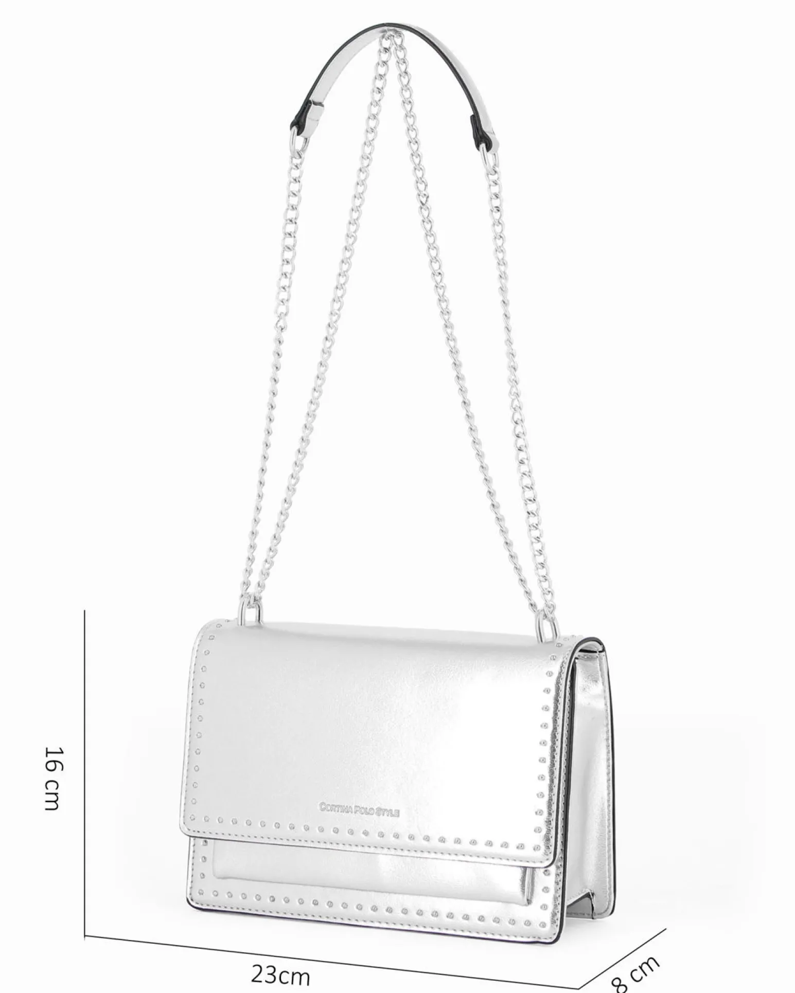 CORTINA POLO STYLE - Borsa argento tracolla catena con borchiette sulla patta