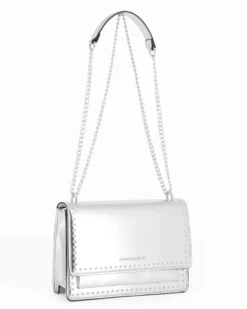 CORTINA POLO STYLE - Borsa argento tracolla catena con borchiette sulla patta