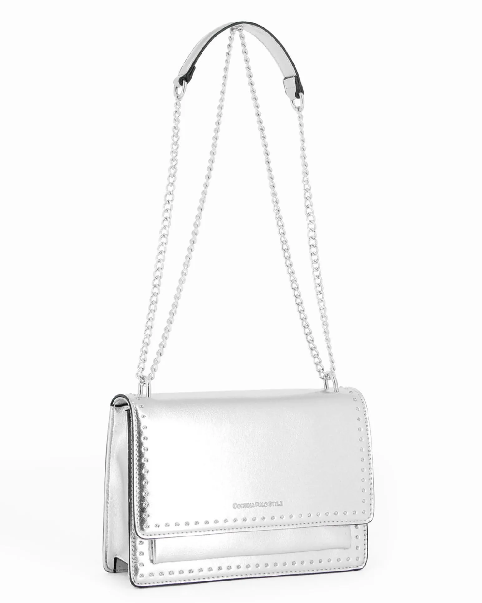 CORTINA POLO STYLE - Borsa argento tracolla catena con borchiette sulla patta