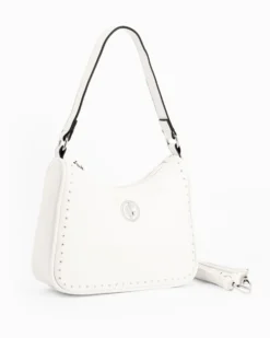 CORTINA POLO STYLE - Borsa a spalla bianca con dettaglio borchie, tracolla removibile