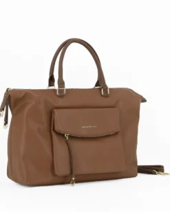 CORTINA POLO STYLE - Borsa due manici taupe con tracolla removibile e tasca frontale con patta
