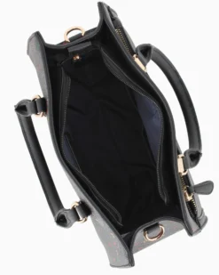 CORTINA POLO STYLE - Borsa due manici nero/multicolor logata con tasca frontale, tracolla removibile