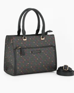 CORTINA POLO STYLE - Borsa due manici nero/multicolor logata con tasca frontale, tracolla removibile