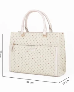 CORTINA POLO STYLE - Borsa due manici burro loggata con tasca frontale, tracolla removibile