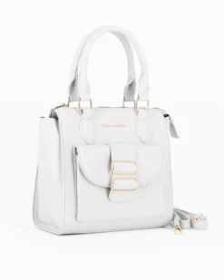 CORTINA POLO STYLE - Borsa due manici bianca con tasca frontale con doppia fibbia sulla patta, tracolla removibile