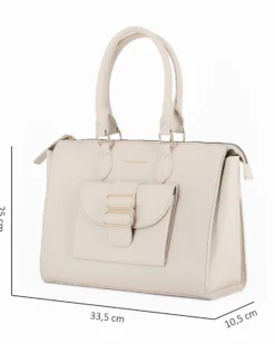 CORTINA POLO STYLE - Borsa due manici beige con tasca frontale con doppia fibbia sulla patta, tracolla removibile