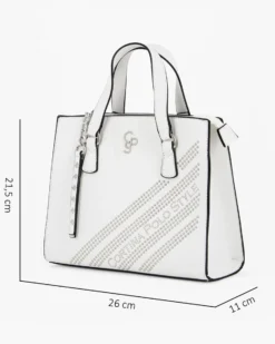 CORTINA POLO STYLE - Borsa due manici bianca con borchie, tracolla removibile