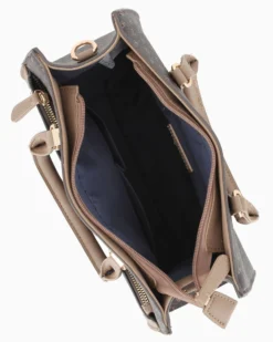 CORTINA POLO STYLE - Borsa due manici moro/taupe logata con tasca frontale, tracolla removibile