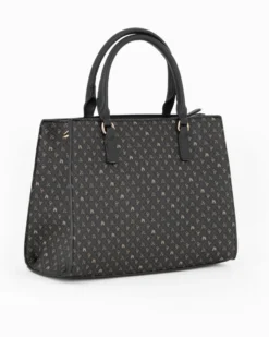 CORTINA POLO STYLE - Borsa due manici nera loggata con tasca frontale, tracolla removibile