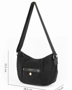 CORTINA POLO STYLE - Borsa mezzaluna nera con tasca frontale e dettaglio logo pendente