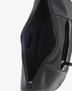 CORTINA POLO STYLE - Borsa mezzaluna nera con tasca frontale e dettaglio logo pendente