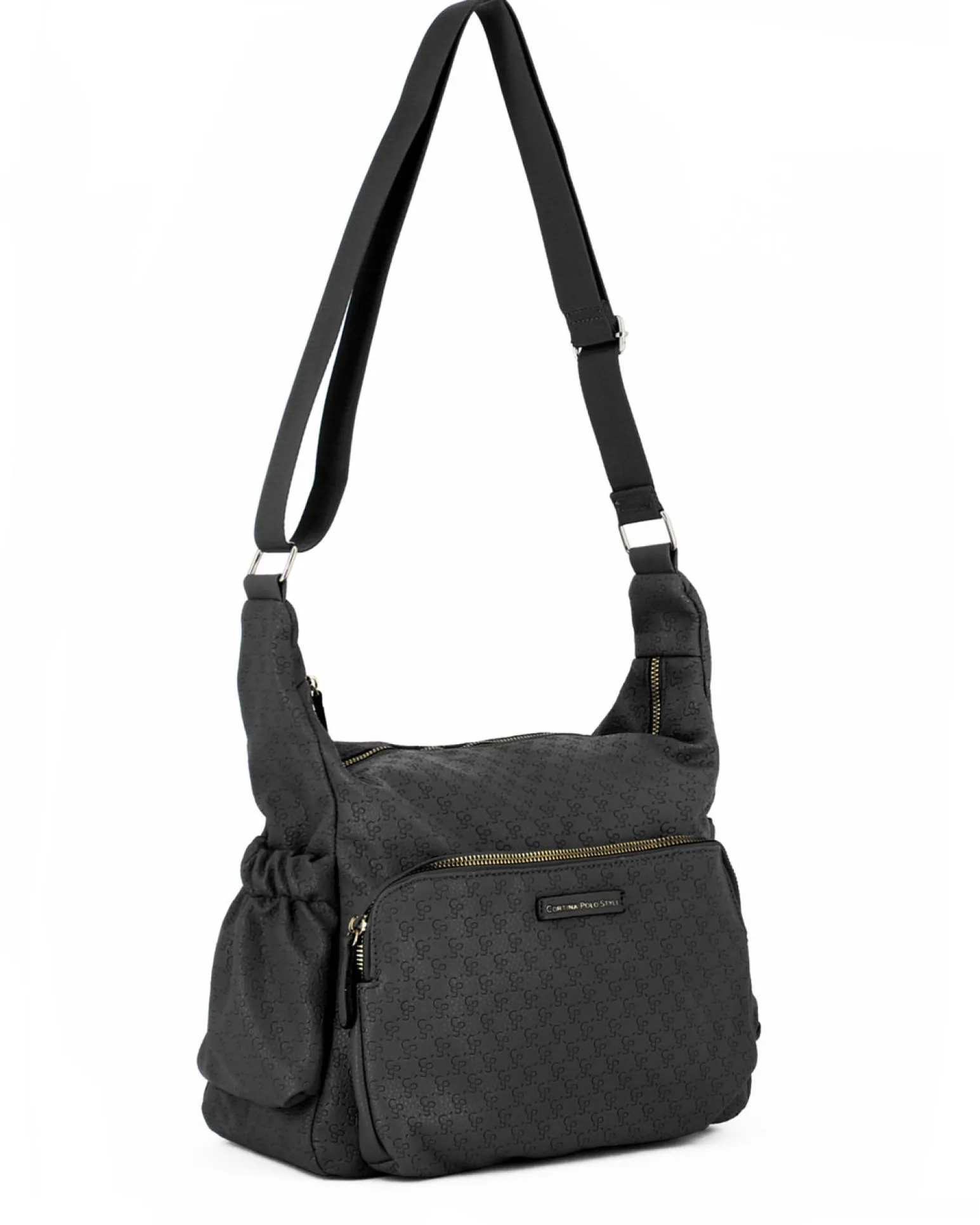 CORTINA POLO STYLE - Borsa nera loggata con tasche laterali arricciate e tasca frontale con chiusura a zip