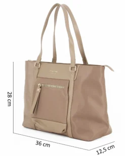 CORTINA POLO STYLE - Borsa shopping taupe con tasca frontale e tracolla removibile