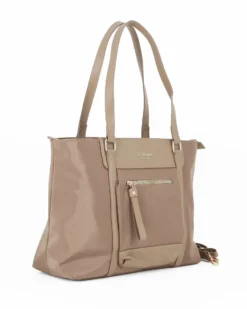 CORTINA POLO STYLE - Borsa shopping taupe con tasca frontale e tracolla removibile