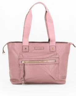 CORTINA POLO STYLE - Borsa shopping cipria loggata con tasca frontale