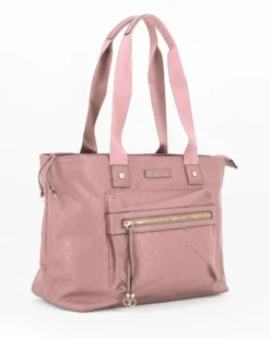 CORTINA POLO STYLE - Borsa shopping cipria loggata con tasca frontale