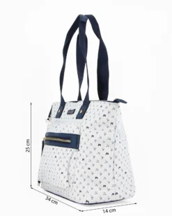 CORTINA POLO STYLE - Borsa shopping bianca e blu loggata con zip frontale