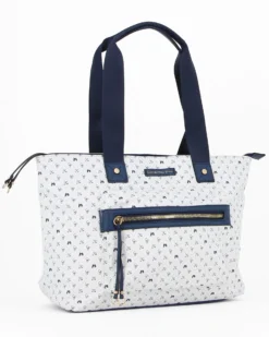 CORTINA POLO STYLE - Borsa shopping bianca e blu loggata con zip frontale