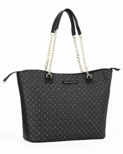 CORTINA POLO STYLE - Borsa shopping nera loggata con manici a catena