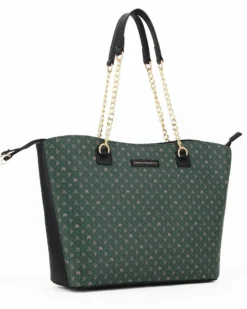CORTINA POLO STYLE - Borsa shopping verde loggata con manici a catena