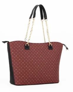 CORTINA POLO STYLE - Borsa shopping bordeaux loggata con manici a catena