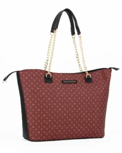 CORTINA POLO STYLE - Borsa shopping bordeaux loggata con manici a catena