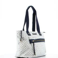 CORTINA POLO STYLE - Borsa shopping bianca loggata con zip frontale orizzontale