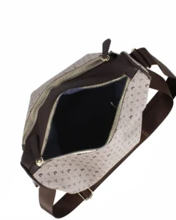 CORTINA POLO STYLE - Borsa taupe loggata con tasca frontale e tracolla regolabile