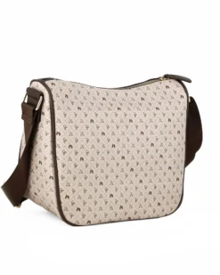 CORTINA POLO STYLE - Borsa taupe loggata con tasca frontale e tracolla regolabile