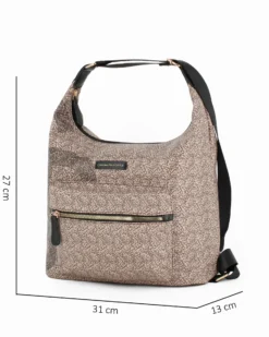 CORTINA POLO STYLE - Borsa/zaino taupe con tasca frontale e stampa logo