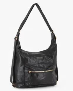 CORTINA POLO STYLE - Borsa/zaino nera con tasca frontale e stampa logo