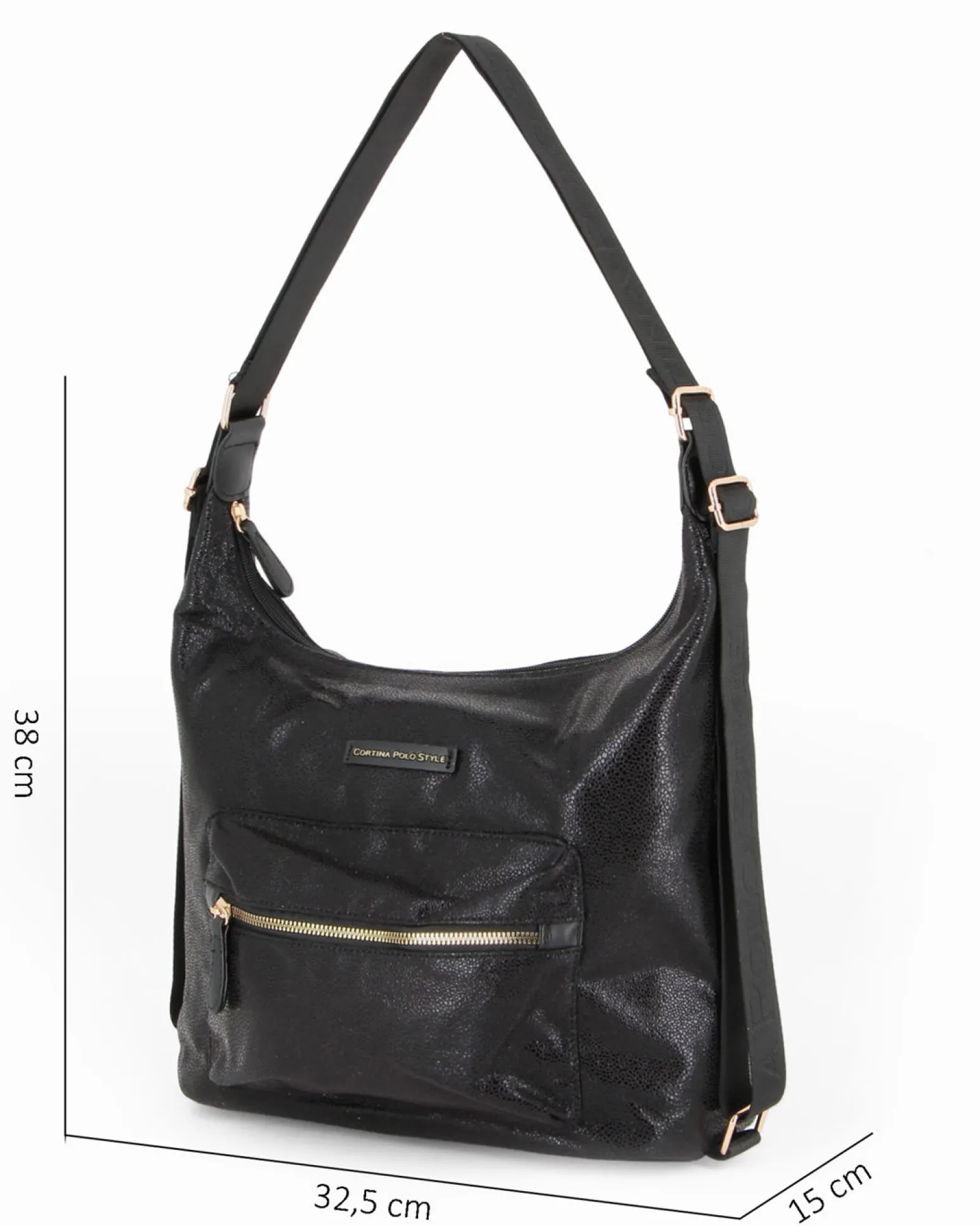 CORTINA POLO STYLE - Borsa/zaino nera con tasca frontale e stampa logo