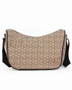 CORTINA POLO STYLE - Tracolla mezzaluna taupe con zip frontale orizzontale e stampa logo