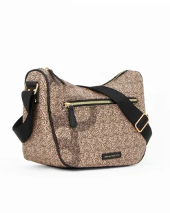 CORTINA POLO STYLE - Tracolla mezzaluna taupe con zip frontale orizzontale e stampa logo