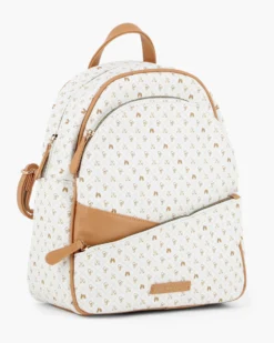 CORTINA POLO STYLE - Zaino bianco/cuoio loggato con doppia tasca frontale