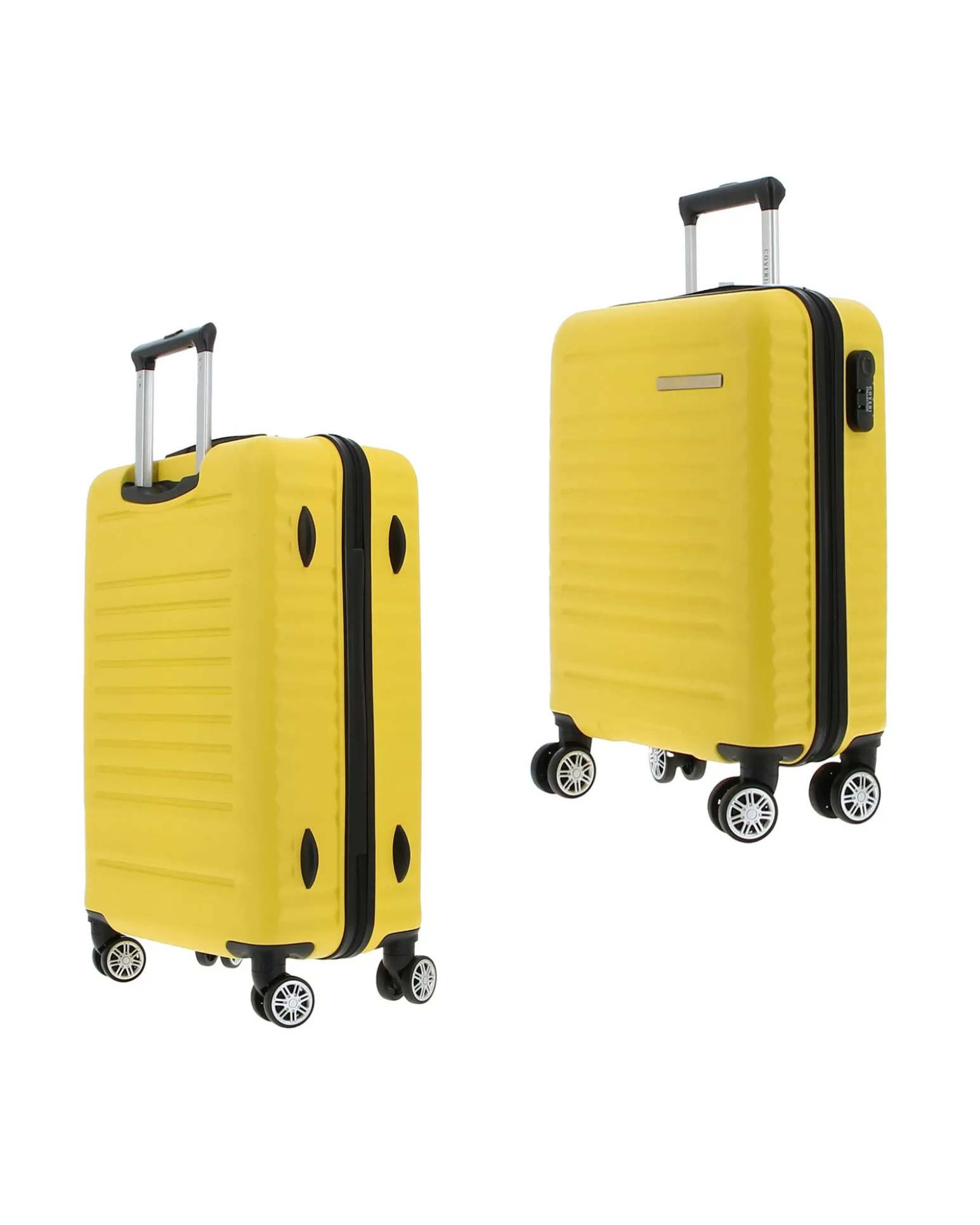 COVERI COLLECTION - TROLLEY ABS GIALLO CON QUATTRO RUOTE DOPPIE E RIGHE ORIZZONTALI