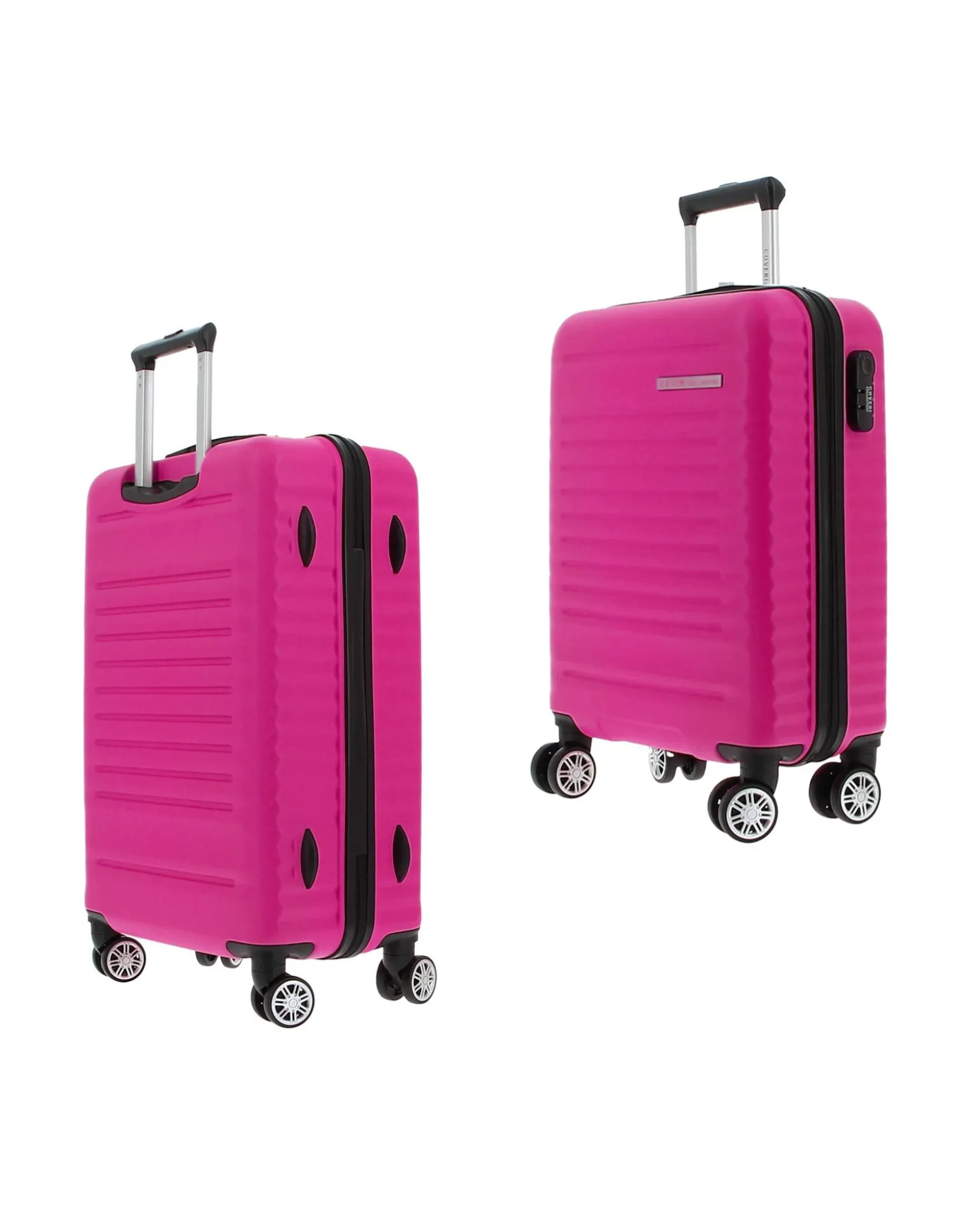 COVERI COLLECTION - TROLLEY ABS FUXIA CON QUATTRO RUOTE DOPPIE E RIGHE ORIZZONTALI