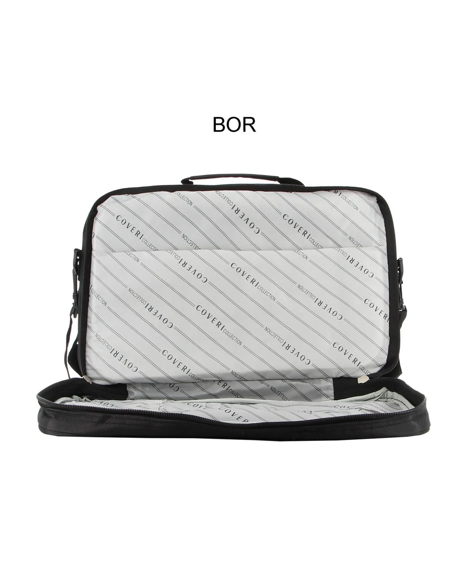 COVERI COLLECTION - Trolley in tessuto nero con 4 ruote doppie ed espansione